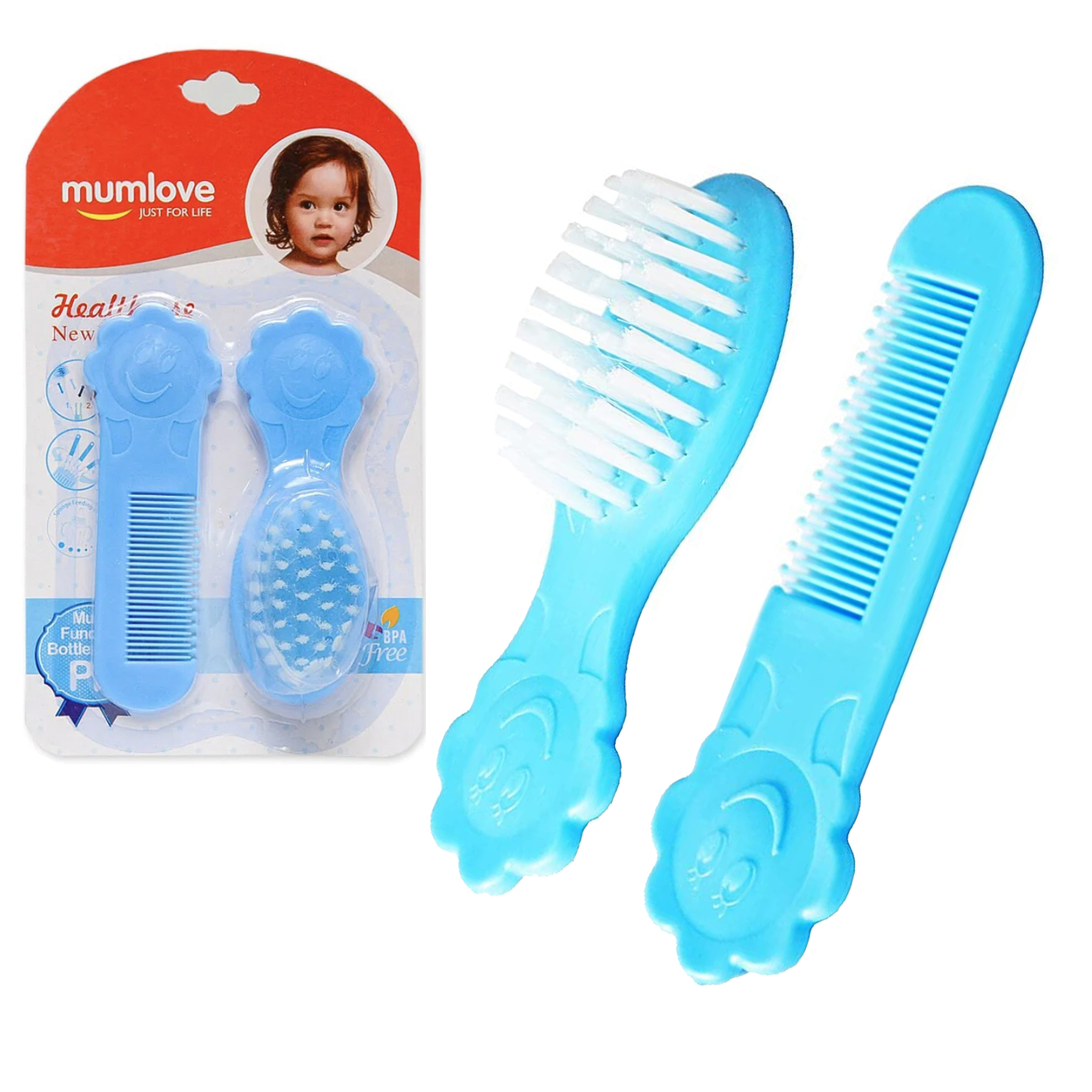 Mumlove 2-in-1 Baby Comb and Brush Set - Soft Bristles, Rounded Tips for Sensitive Skin, Grooming for Newborns/Babies/Kids/Toddlers