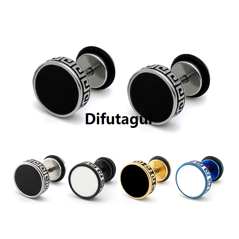 Difutagui 1 Piecs High Grade Round Shape Vintage Stud Earrings for Men Hot Selling Women Unisex Trendy Titanium steel Party Ear Jewelry Gift