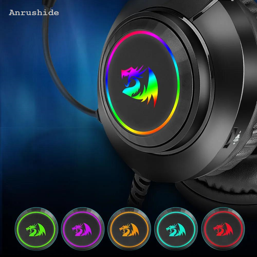 Anrushide REDRAGON HYLAS H260 RGB Gaming Headphone,3.5MM Surround Sound Computer PC Headset Earphones Microphone for PS4 Switch Xbox-one
