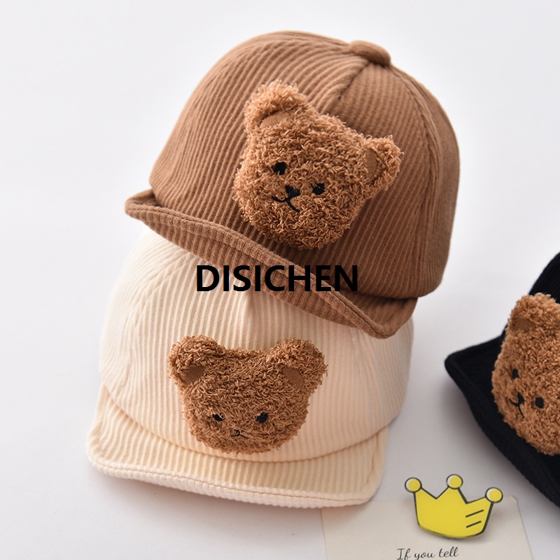 DISICHEN Cute Cartoon Bear Baby Baseball Cap Soft Corduroy Boys Girls Kids Cap Beanie Children Toddler Hats Bonnet Gift Luxury