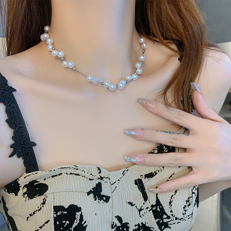 【New arrival】2023 New Niche Design Feeling Beaded Pearl Necklace Women's Light Luxury Ins Cool Style Sweet and Cool Clavicle Chain
