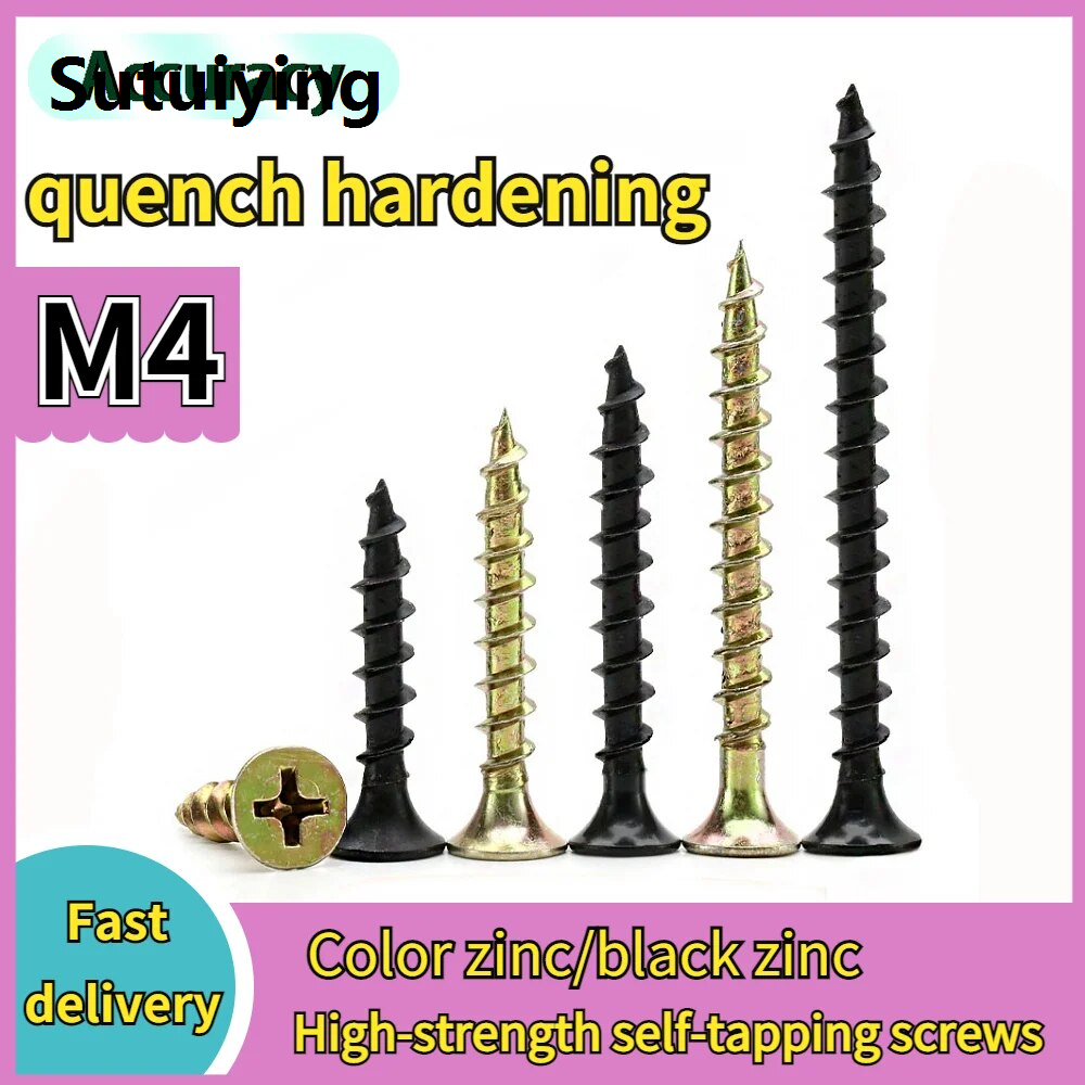 Sutuiying Inspection ToolsM4 self-tapping screw cross countersunk head carbon steel self-tapping black zinc color zinc tip drywall screw phillips screw