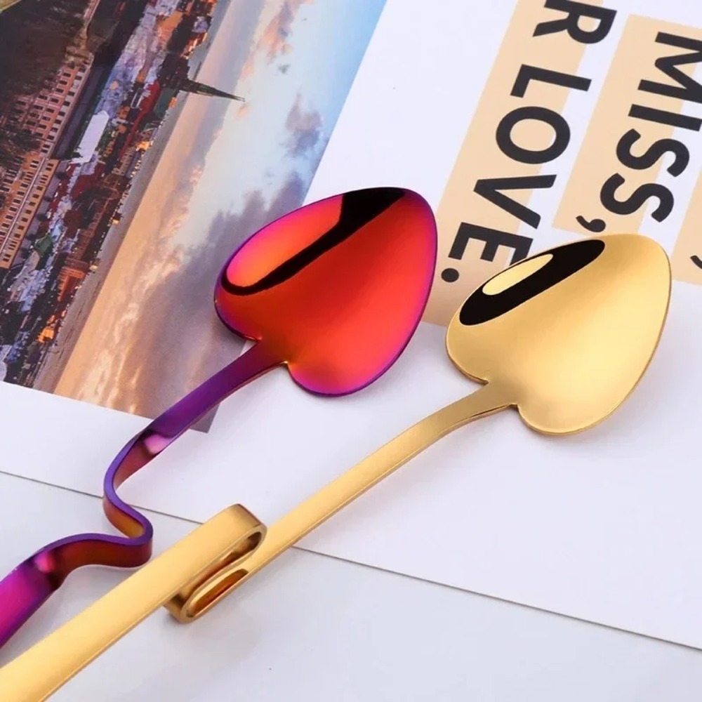 Practical Stainless Steel Coffee Spoon Anticorrosion Not Easy To Rust Tea Coffee Cup Hanging Spoons Easy To Clean Accessories Stainless Steel Heart Teaspoon