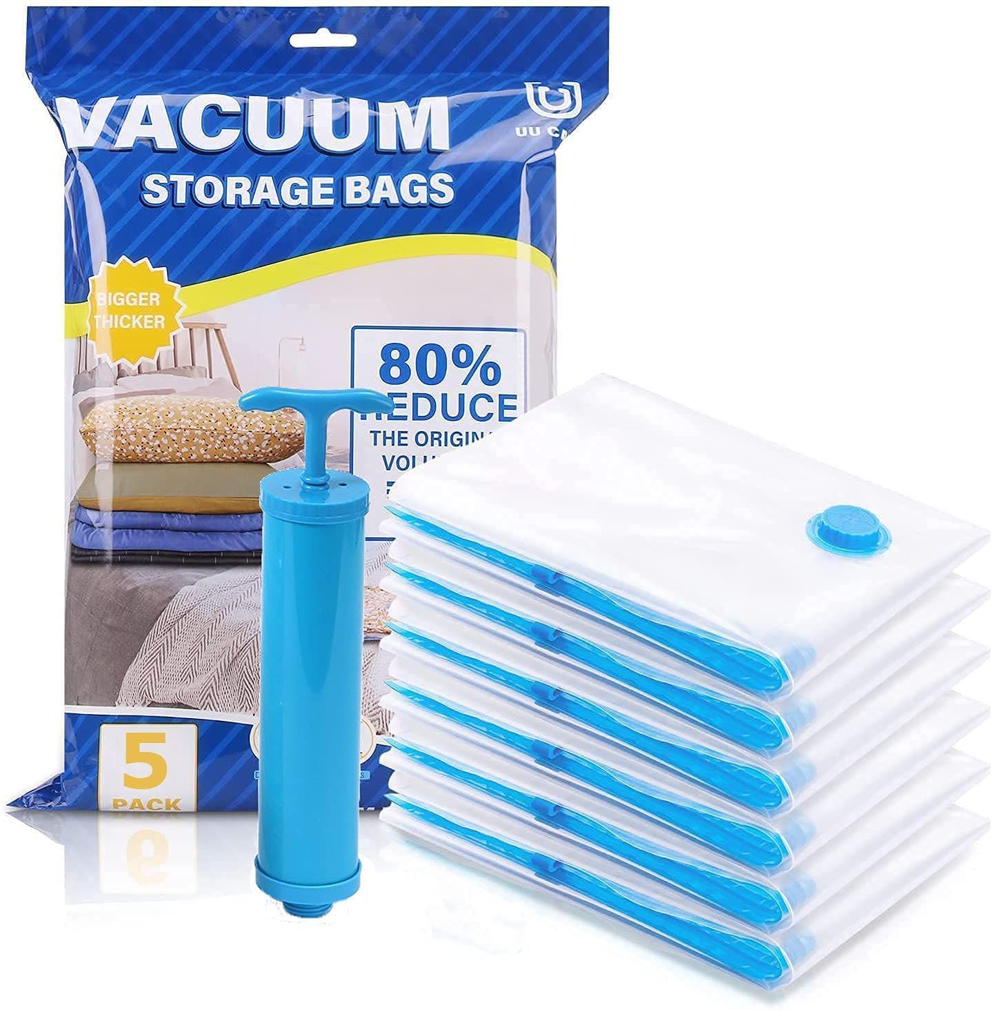 5pcs Set Vacuum Bags for Clothes Storage with Pump Reusable plastic Bags for Home & Travel