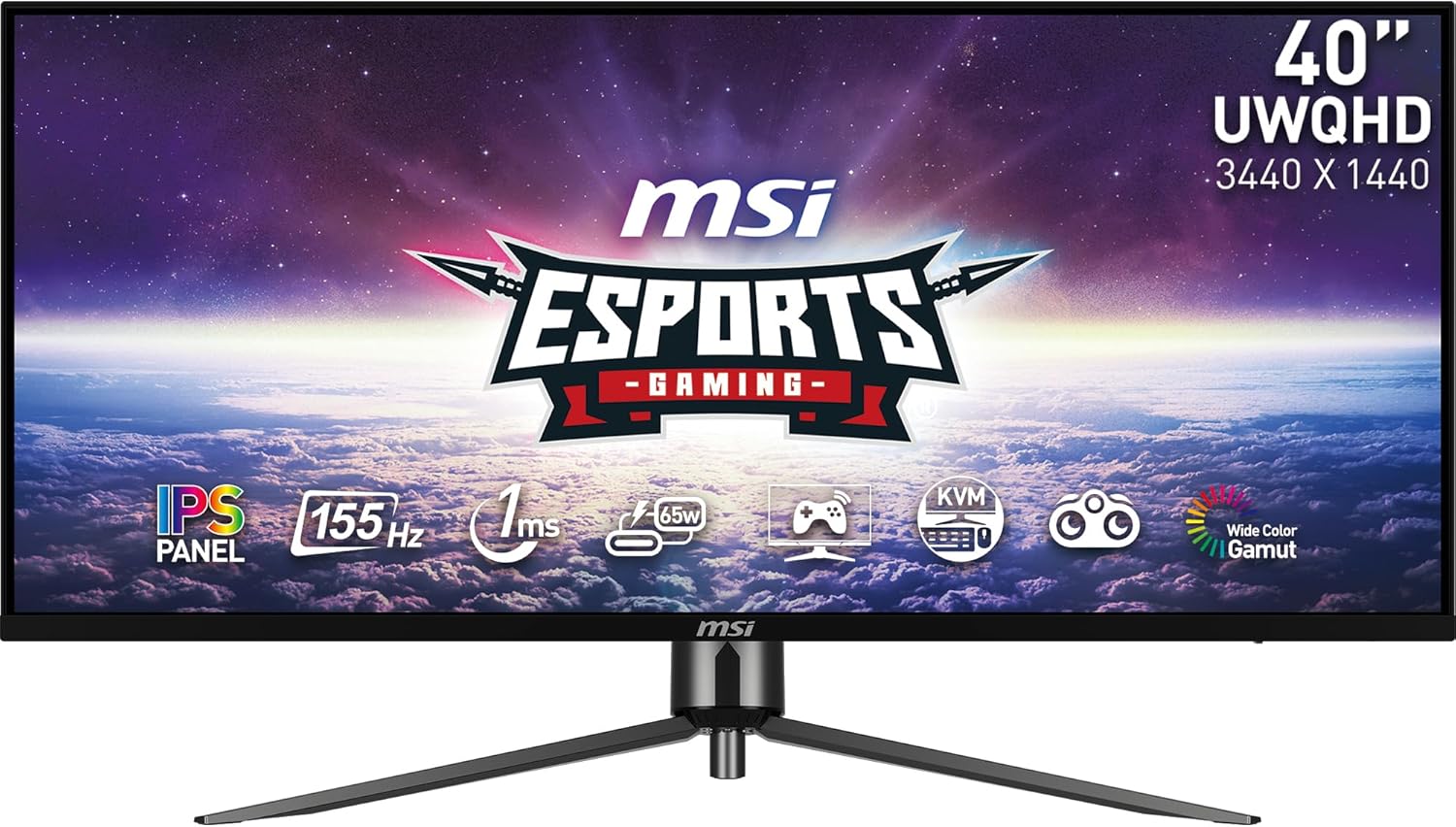 MSI MAG 401QR, 40" Gaming Monitor, 3440 x 1440 (UWQHD), IPS, 155Hz, FreeSync Premium, HDR400, HDMI, Displayport, USB C, Tilt