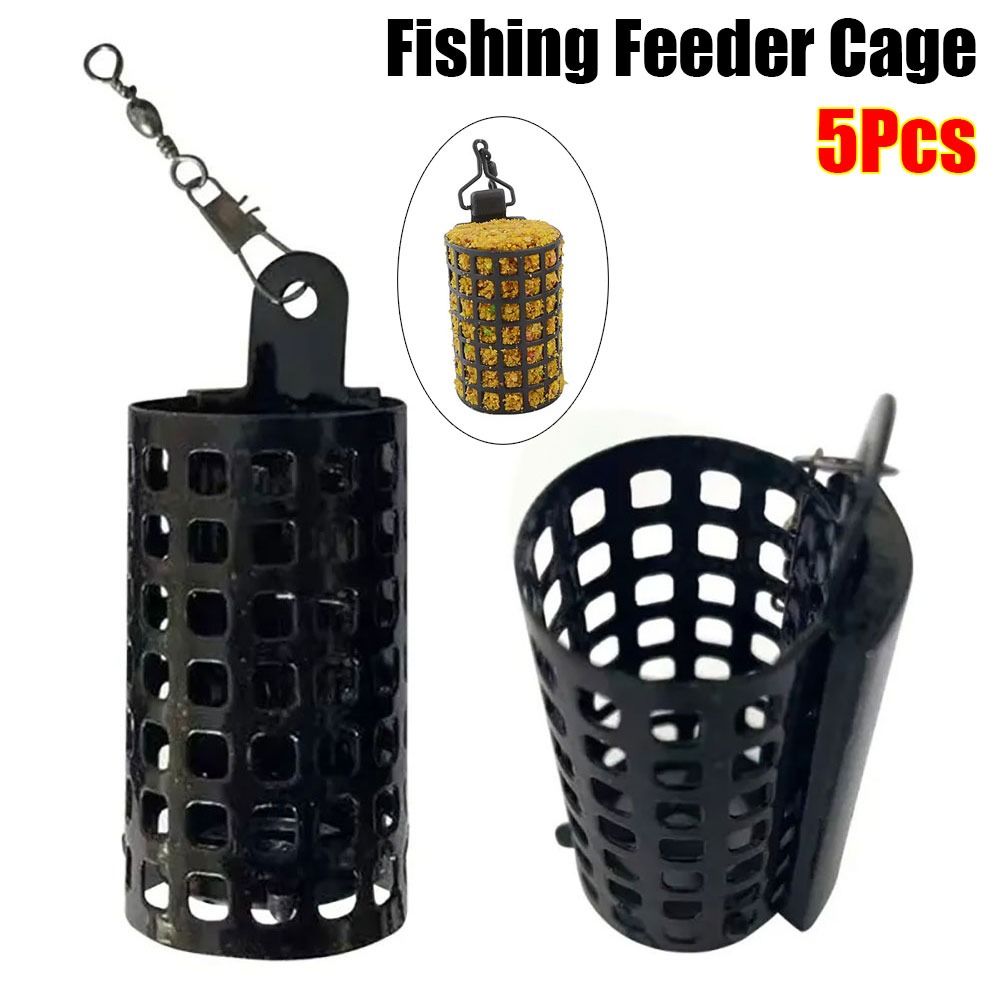 5Pcs Durable Round Square Fishing Feeder Cage Fishing Tackle Stainless Steel Fishings Lure Cage Portable 20g-60g Trap Bait Basket
