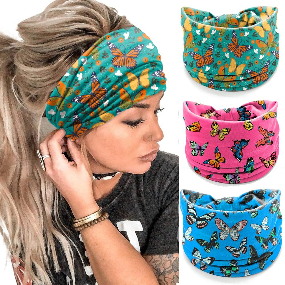 New Elastic Wide Headbands Vintage Knot Boho Turban Star Printed Flower Print Hair Accessories Yoga