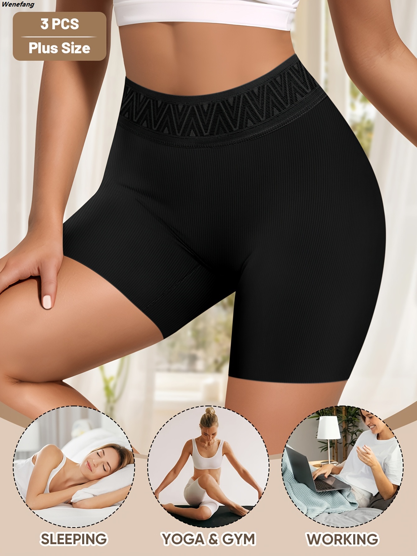 Wenefang 3pcs Women'S Plus Size High Waist Boxer Elegant Medium Stretch Luxury Tummy Control Boy Shorts Female Sports Tight Boxer