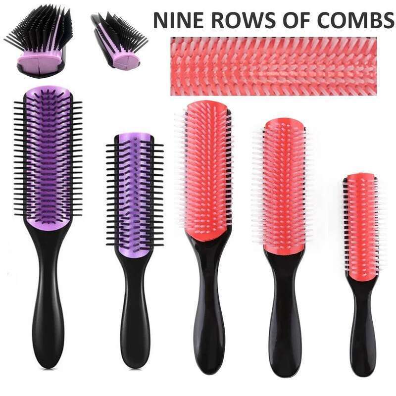 1PC 9 Rows Combs Styling Detangle Hairbrush Salon Hairdressing Straight Curly Comb Women Wet Dry Hair Brush