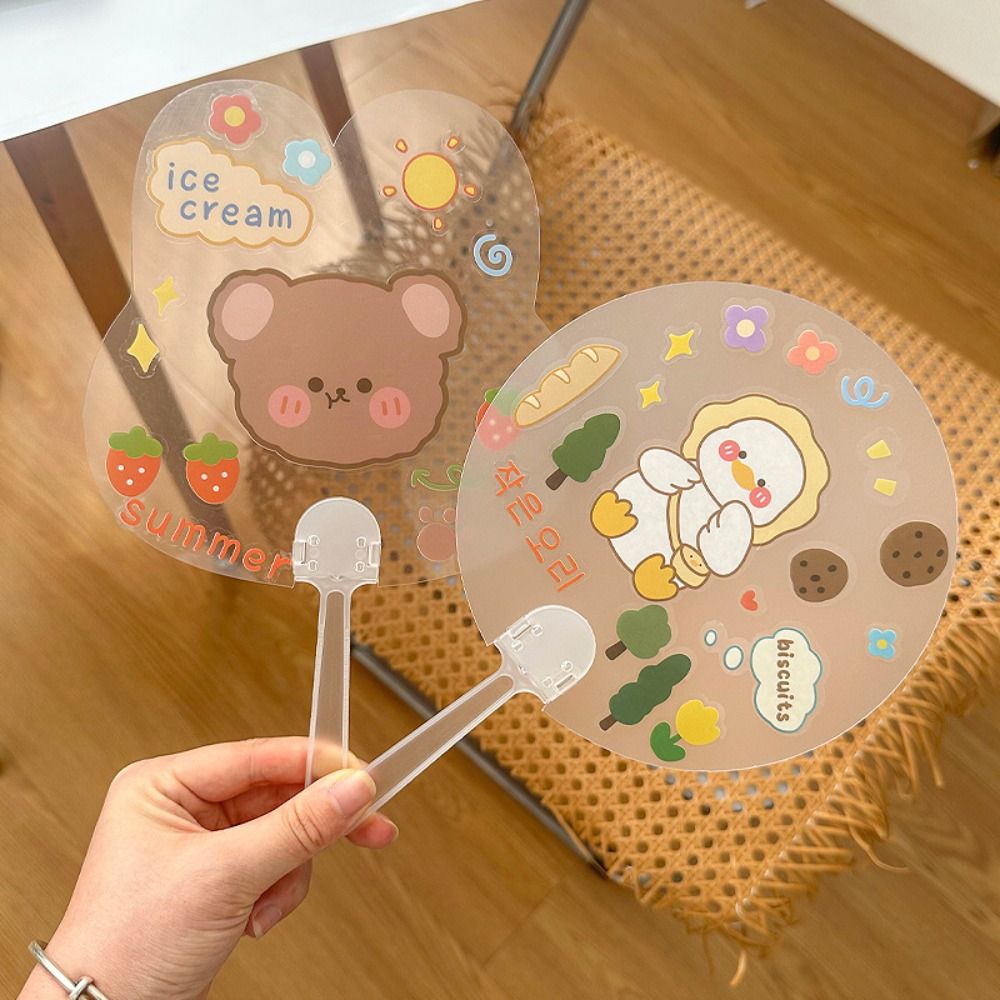 10Pcs Fan Accessories Transparent Hand Fan Handle Mini Portable Graffiti Fan Handle Plastic Practical Kindergarten Fan Handle Fan