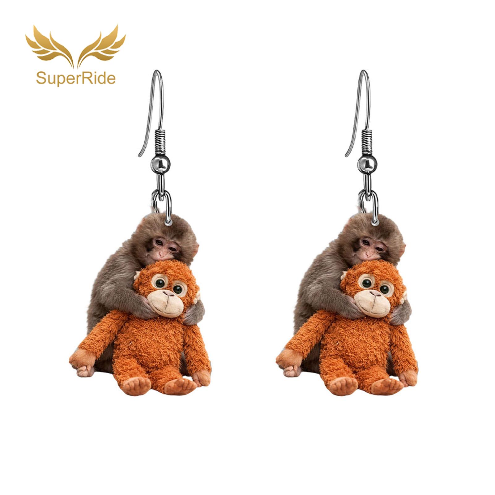 SuperRide Lightweight Dangle Earrings 1 Pair Acrylic Monkey Dangle Earrings Hypoallergenic Animal Drop Earrings Cute 2d Flat Hook for Women