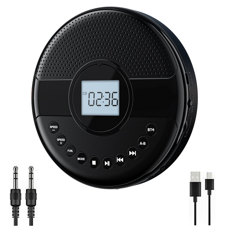 CD Player Portable Bluetooth CD Player Car CD Player with Dual Speaker, Rechargeable Walkman with Headphone AUX Cable for Car