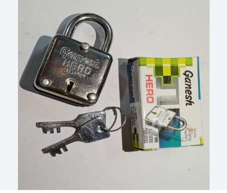 Lock With Key 30 mm Ganesh Hero Square Shape Padlock, Door Lock Tala 7 Levers Talcha