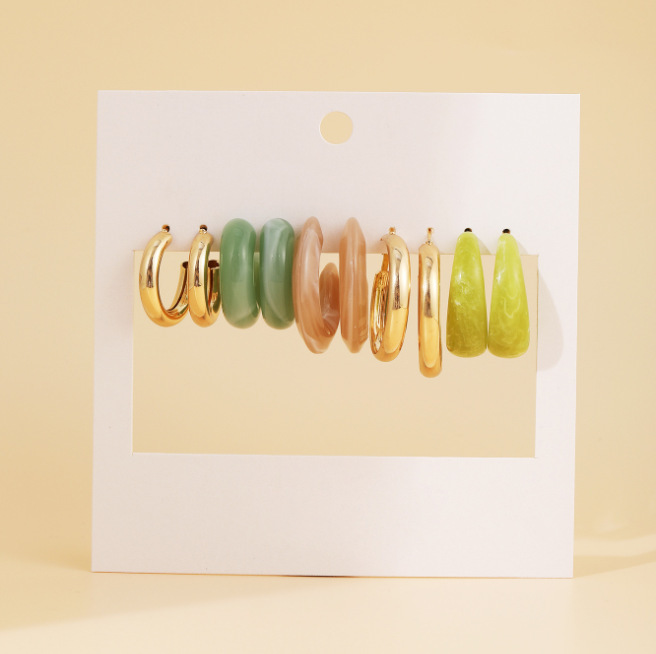 【New arrivals】Acetic Acid suit 5 Pair Simple Acrylic Earrings Retro Elegant Earrings for Women