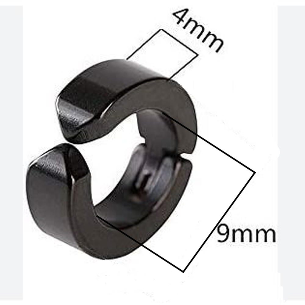 Bizzy Non Pierced Men Stainless Steel Earring (1 Pair) / Men Fashion Symbol Earring One Pair / Men Stainless Steel Black Colour Hoop Earring