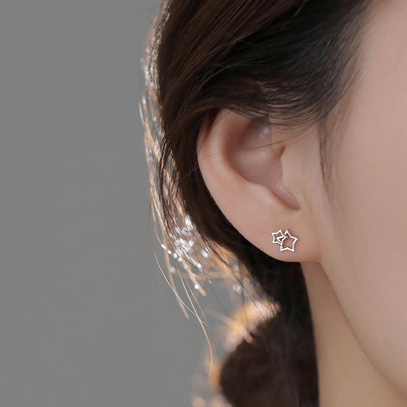 【Special offer】S925 Silver Needle Ear Studs Cute Star Elegant Light Luxury Ear Studs Women's Korean Style Small Fresh Cute Hollow Pentagonal Earrings