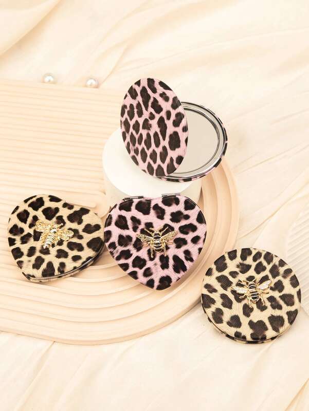 1PC Leopard Print Double Sided Makeup Mirror Round Heart Square Perfect Gift Lightweight Carry On