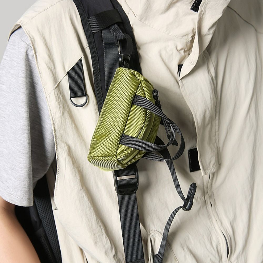 Zipper Large Capacity Oxford Cloth Crossbody Bag Harajuku Portable Neck Hanging Bag Zipper Pouch Casual Men Purse Outdoor