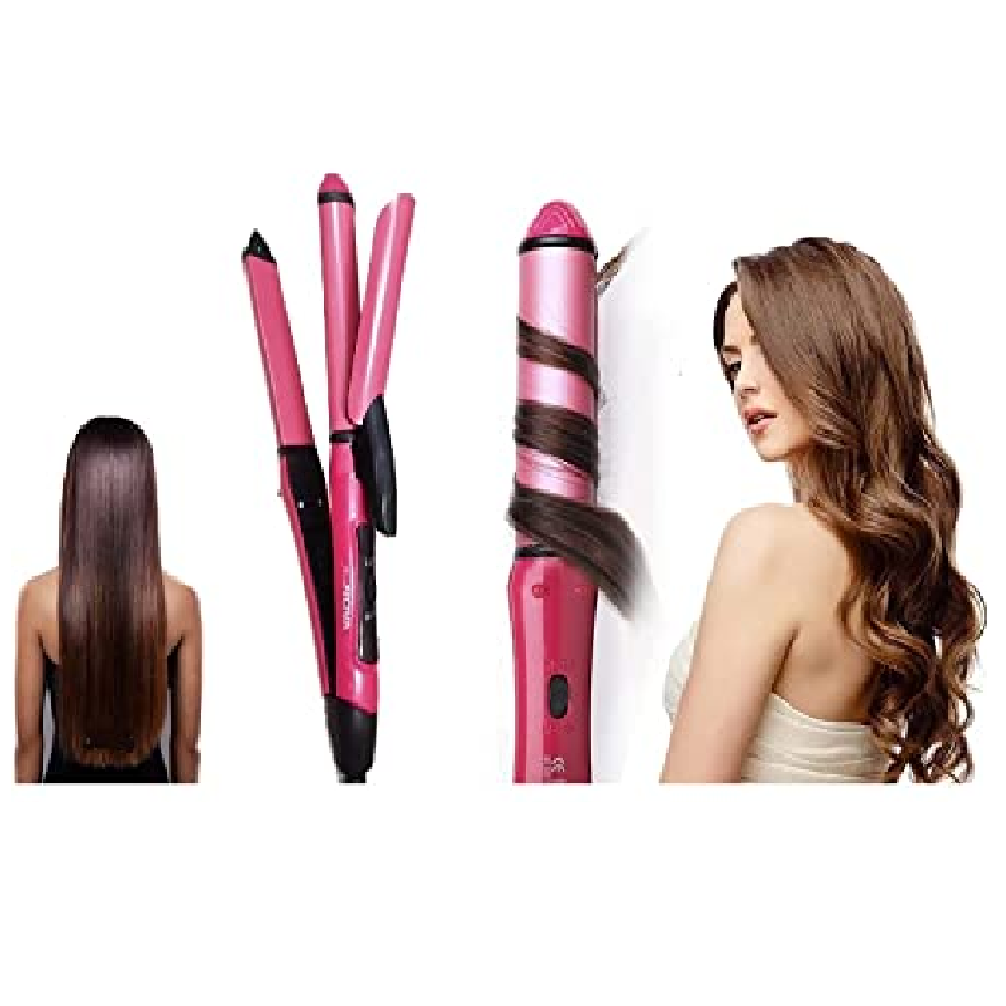Nova NHC-1818SC 2 in 1 Hair Straightener and Curler Digital Ceramic Styling Tool Pink