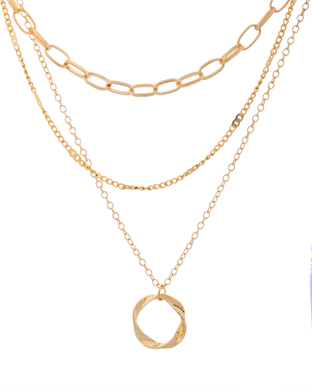 Thick Neck Chain Circle Pendant Fashion Alloy Necklace Layered Necklace With Twisted Circle Pendant