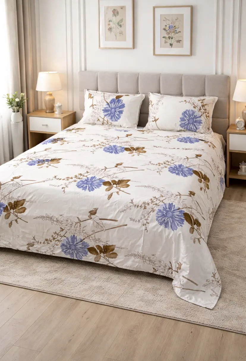 Multicolor Cotton King Size Bedsheet Assured Color Fabric 5 Years with 2 Pillow Covers