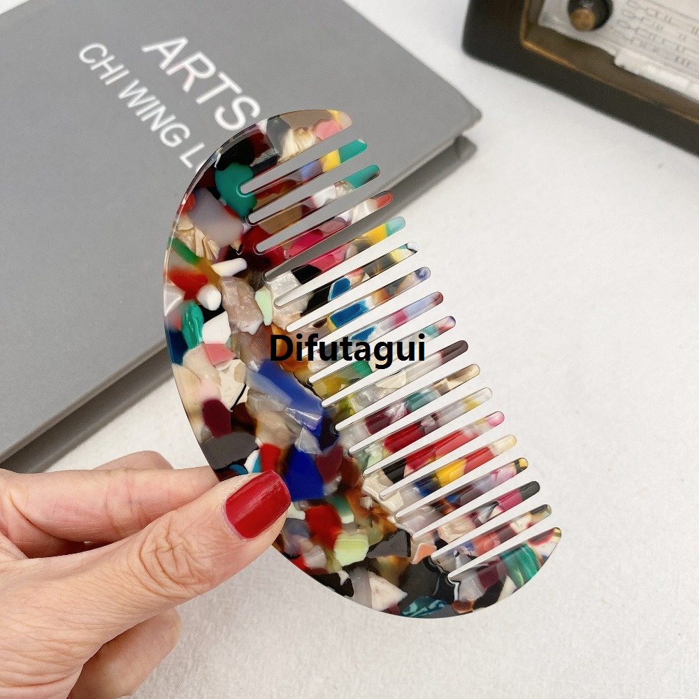 Difutagui Women's smooth hair, comfortable semi-round color comb, Luxury wide tooth comb, barrier-free acetate hair brush