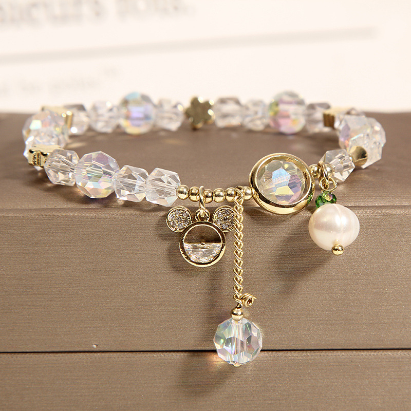 【Exclusive Offer】White Crystal Bracelet Female Ins Niche Design Cute Mickey Pendant Bracelet Girlfriend Sisters Gift