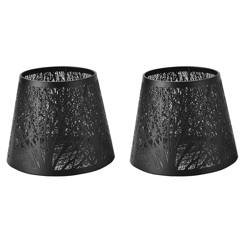 ARELENE 2X Small Lamp Shade,Barrel Metal Lampshade with Pattern of Trees for Table Chandelier Wall Lamp Black