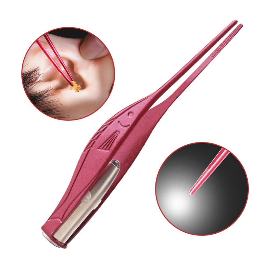 【New arrival】1pcs Ear Cleaner LED Flashlight Earpick Wax Removal Tweezer Luminous Kids Stainless Steel Tweezer Remover Ear Picker