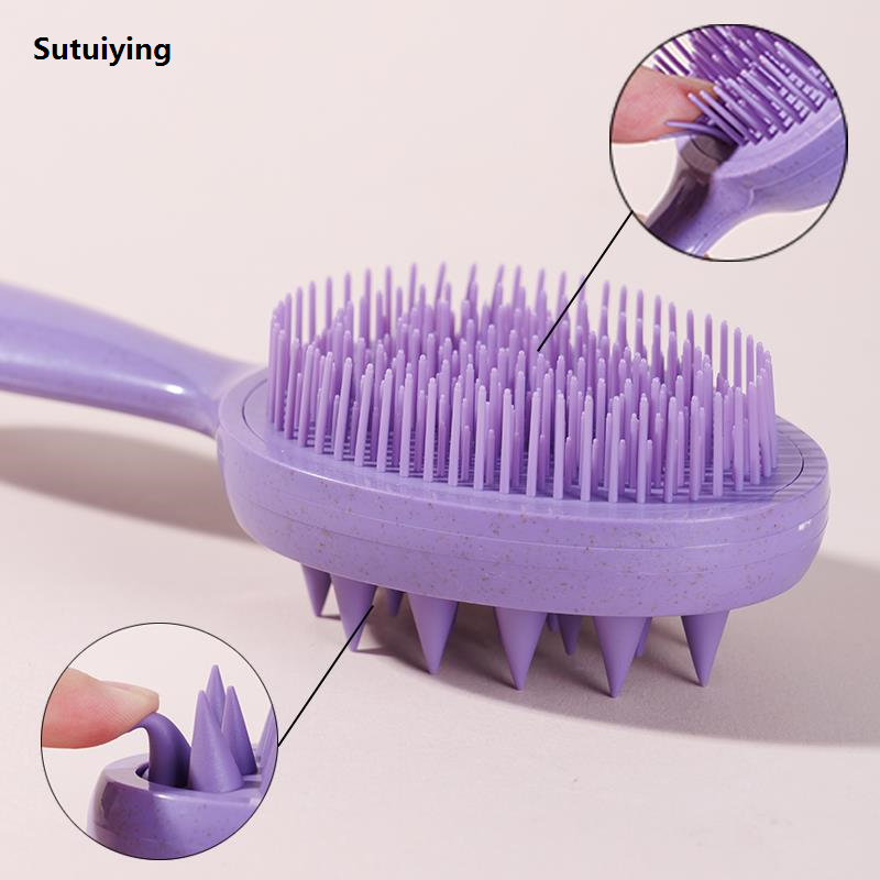 Sutuiying 2pcs/set Wheat Straw Double-side Hair Comb 200ml men Bottle Soft Luxury Silicone Hair Washing Brush Portable Salon Hair Styling Tools