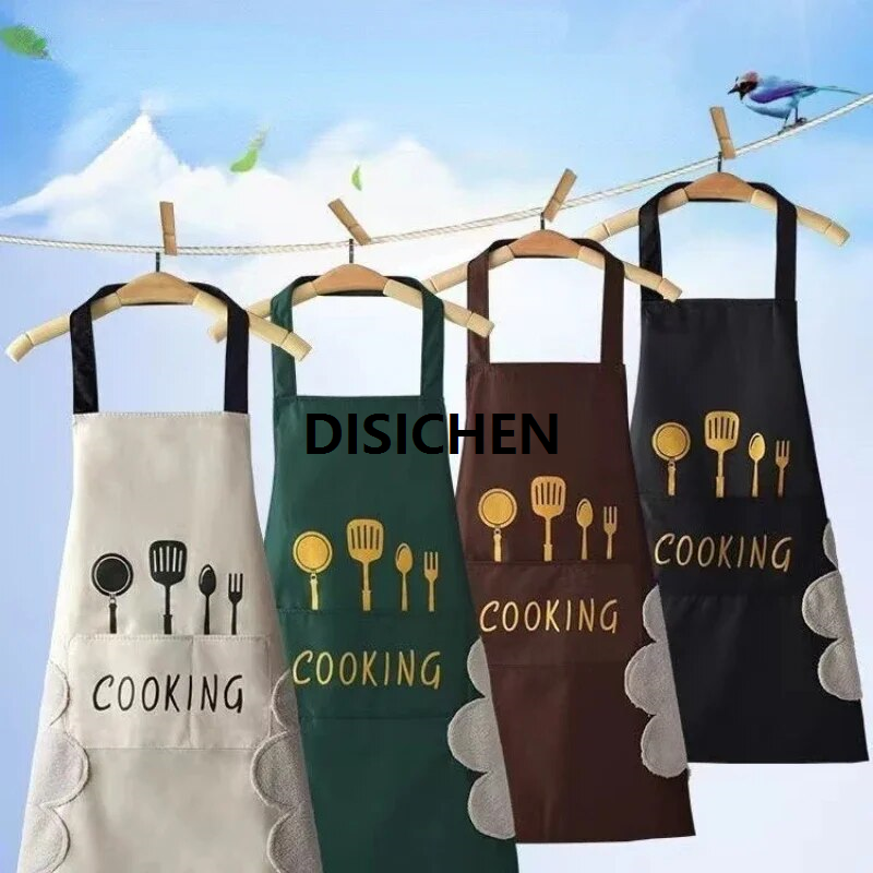 DISICHEN Hot Selling Apron Kitchen Wipeable Waterproof Oil-Proof Cooking Baking Sleeveless Aprons for Women Baking BBQ Hairdresser Apron