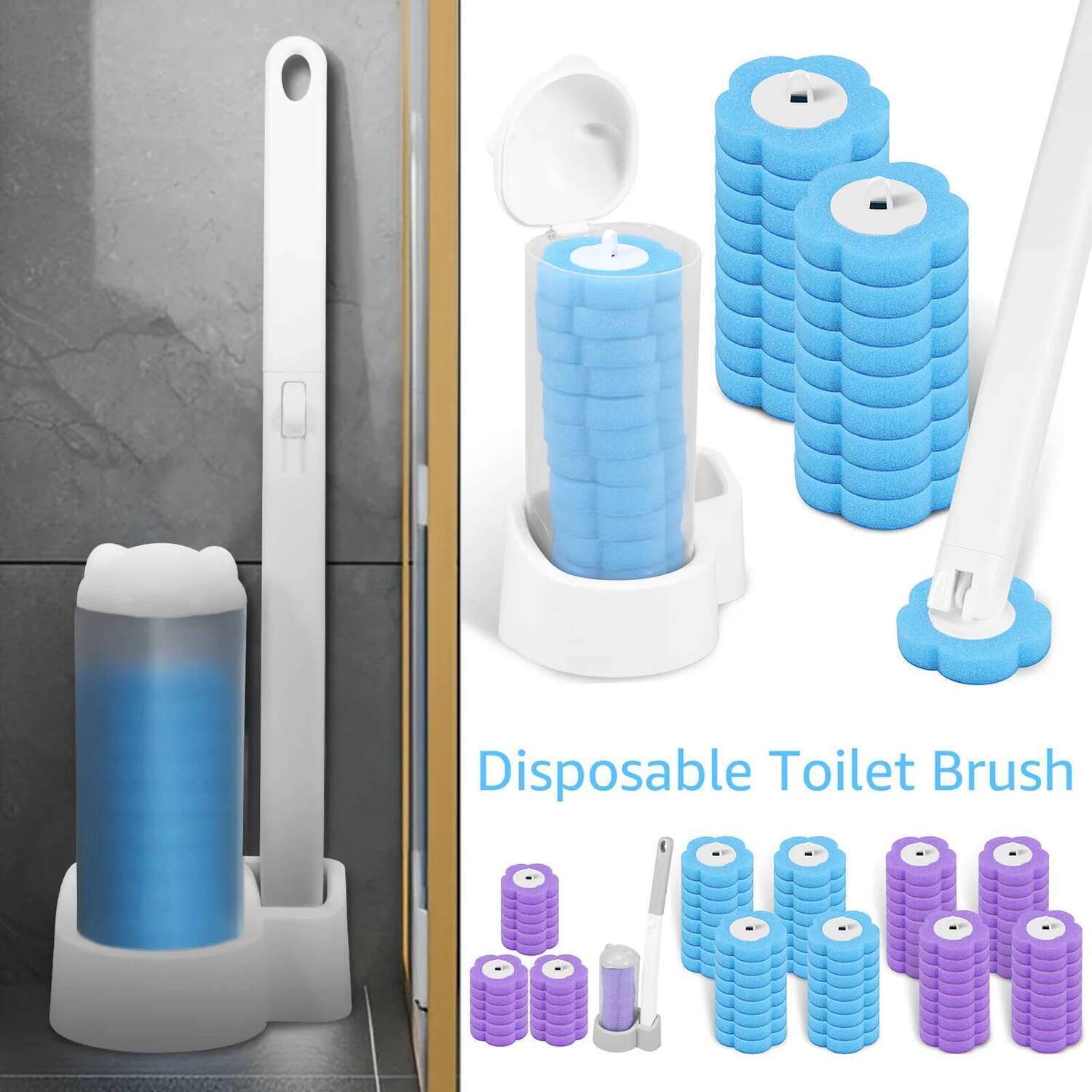 18/36Pcs Disposable Kit Wall-Mounted Bathroom Long Handle Cleaning Tool with Toilet Brush Refills Wc Accessories