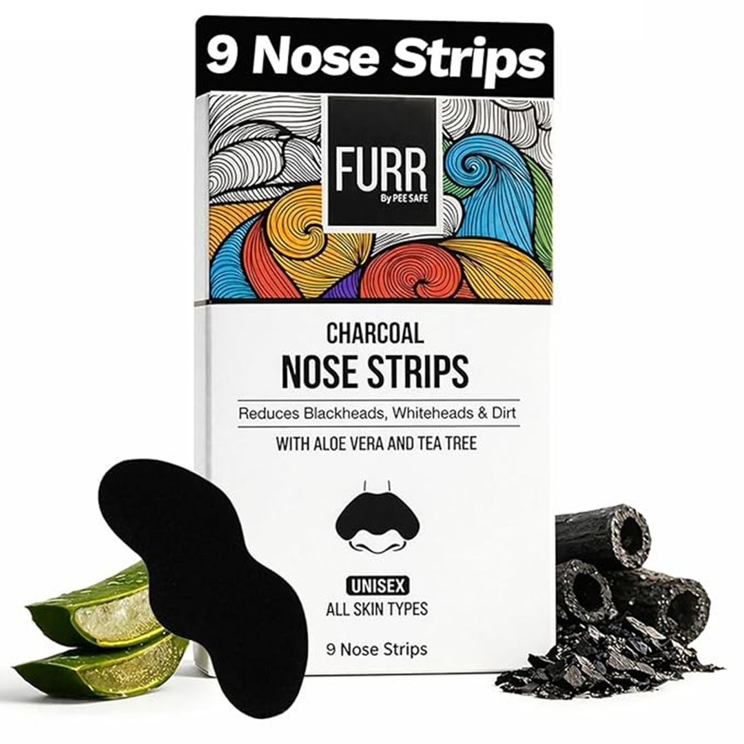 FURR By Pee Safe Bamboo Charcoal Nose Strips (9 Strips) - Blackhead Remover & Deep Pore Cleansing Strips