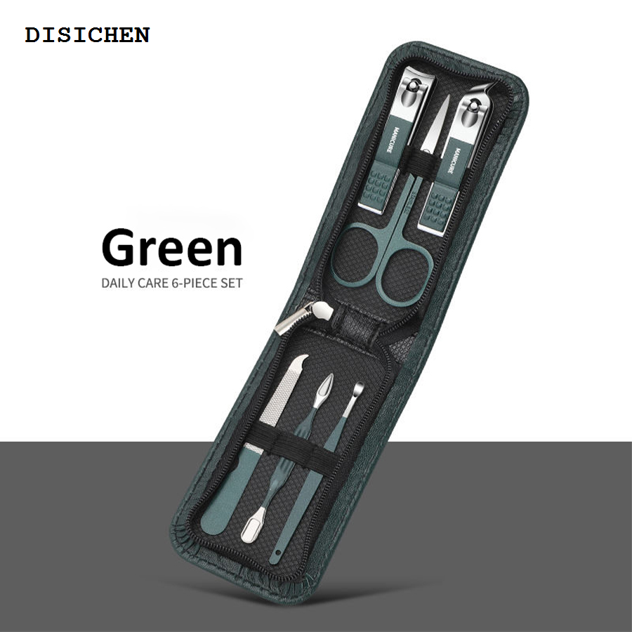 DISICHEN Hot Selling Germany 6 Pcs Portable Luxury Manicure Sets Pedicure Kits Bright Black Nail Clipper Set Personal Care Tools Eyebrow Scissors