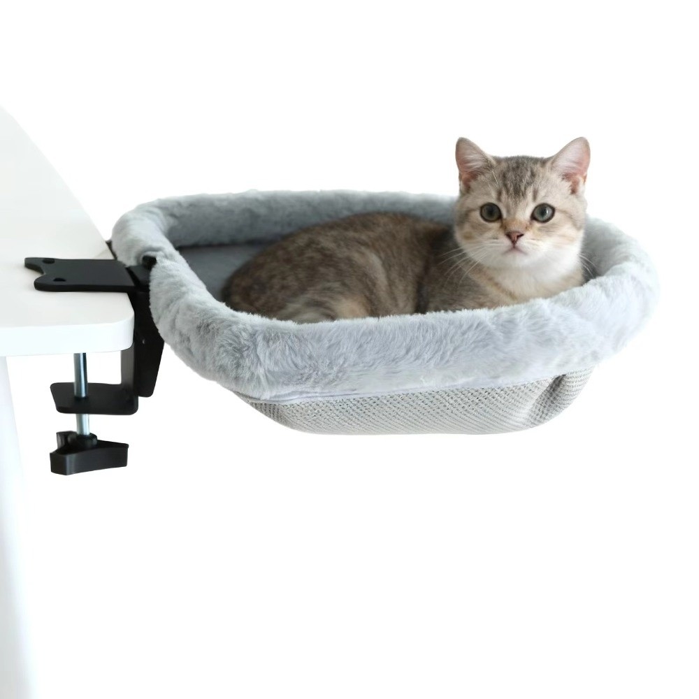 Comfortable One-Click Folding Cat Desk Bed Sunken Design Space-Saving Cat Desk Hammock Detachable Stable Cat Table Bed Home Office Desk