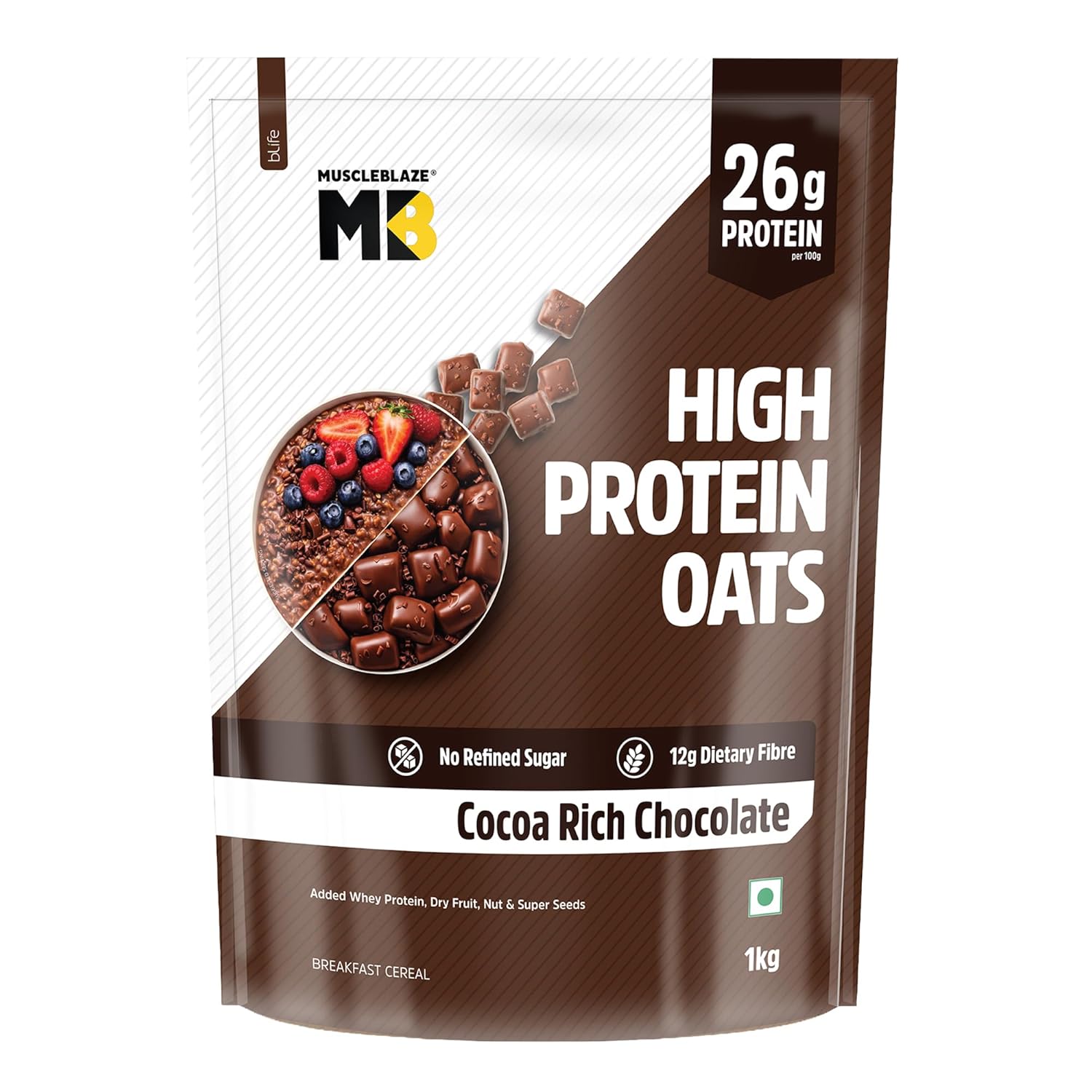 MUSCLEBLAZE HIGH PROTEIN OATS 1KG DARK CHOCOLATE WITH 22G PROTEIN