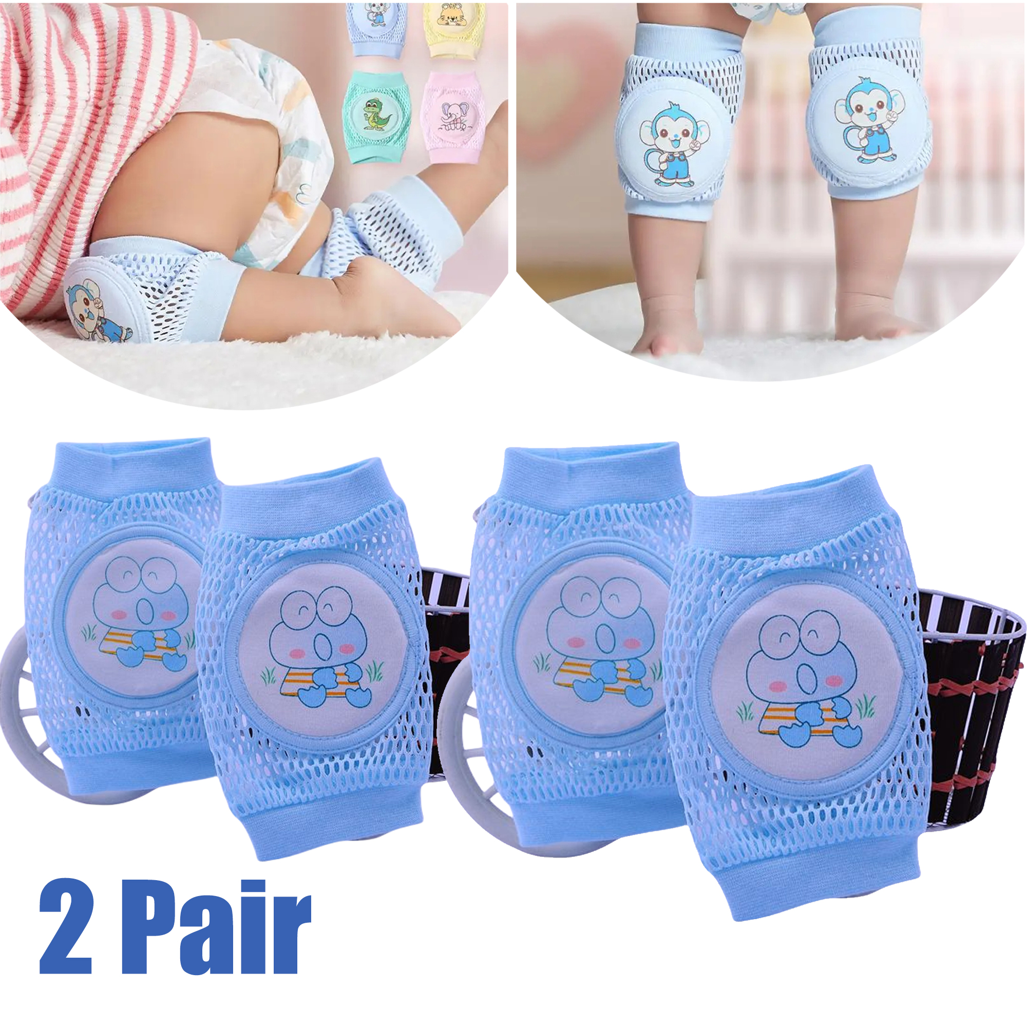 2 Pairs Breathable Baby Knee Pads - Soft Mesh Safety Protectors for Crawling Toddlers, Anti-Slip Kneepads for Boys & Girls