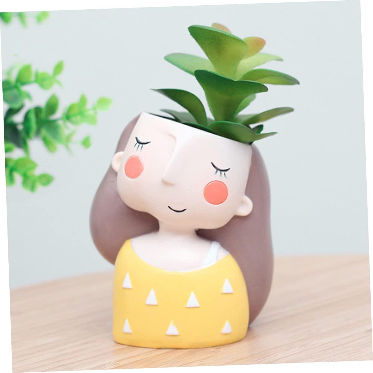 Cartoon Risen Plant Container Creative Flowerpot | for Girls Succulent Home Decor Office | Crafts Resin Cute Girls Succulent Planter Pot | Multipurpose Pot for Home Décor | Desktop Flower Planter | Succulent Pot for Gift | Home Décor Garden |