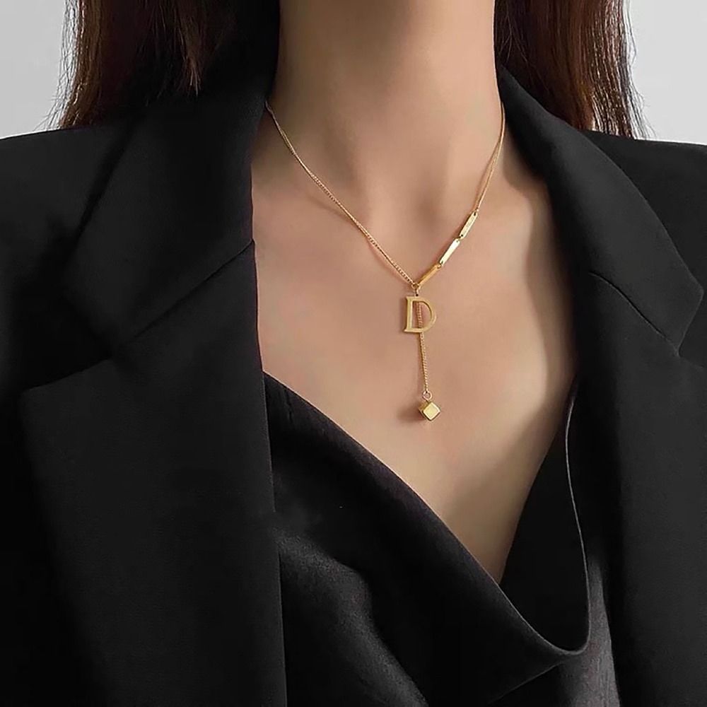 Trend Cube Pendant Letter Necklace All-match Valentine's Day Gift Fashion Chain Stainless Steel Jewelry Accessories Mother's Day