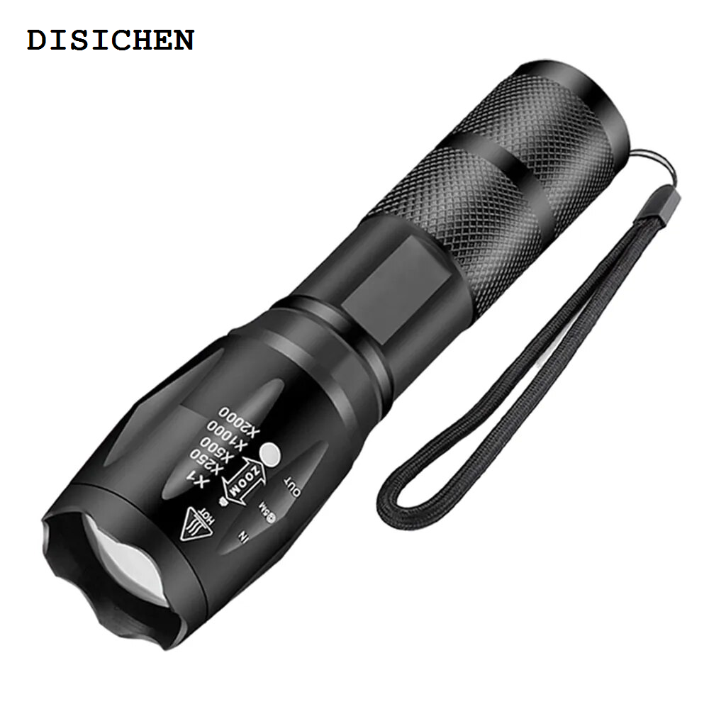 DISICHEN Sales promotion High Power Led Flashlights Camping Torch 5 Lighting Modes Zoom Light Aluminum Alloys Waterproof Material External 18650 Battery