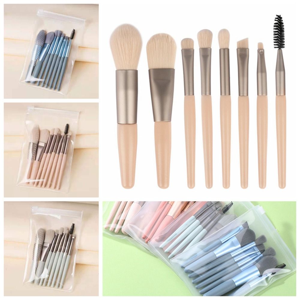 Set of 8 Professional Soft Bristle Make Up Brushes Premium Synthetic With Bag Makeup Tools Eye Facial Beauty Foundation Brush Makeup Beginners