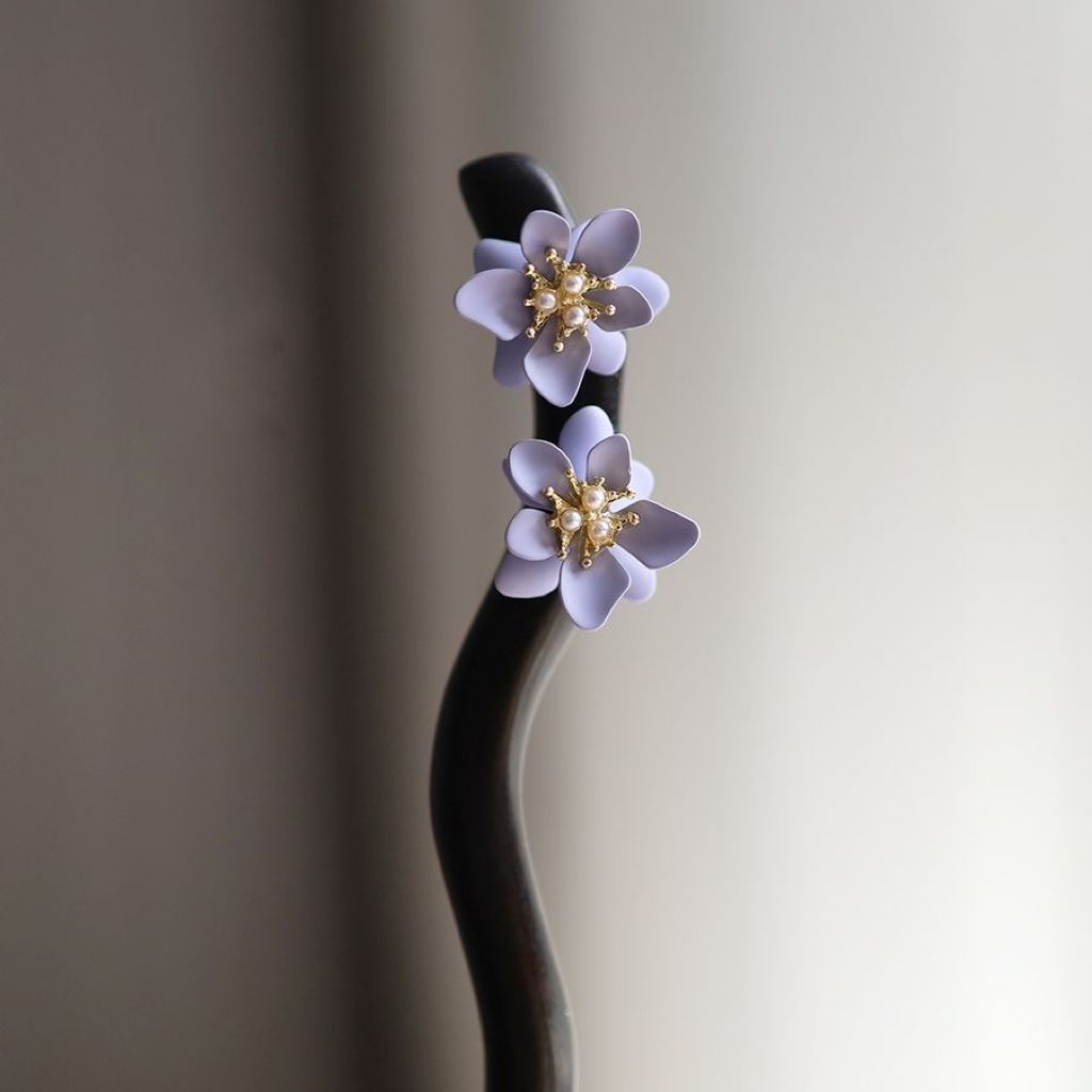 [ Purple Dawn ] Black Ebony Purple Flower Hairpin Ancient Style New Chinese Style Handmade Hairpin for Women