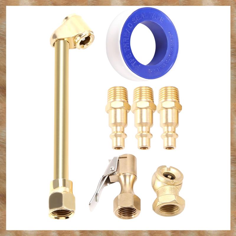 Kqueebee 6PCS Brass Air Chuck Set,1/4 Inch Closed Ball Air Chuck & Female NPT Dual Air Chuck & Closed Flow Tire Chuck
