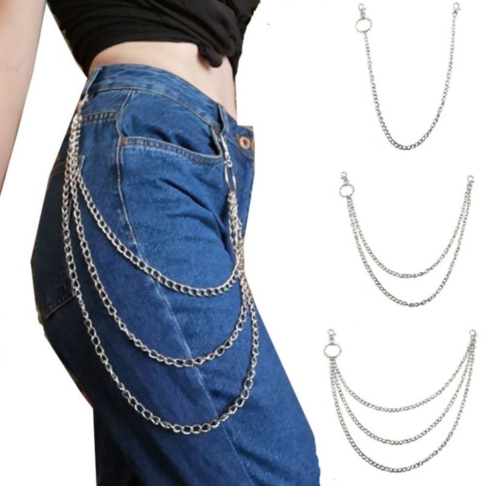 Vintage 1/2/3 Size Metal Belt Chain Clip Design Metal Long Metal Hook Tassel Keychains Rock Fashion