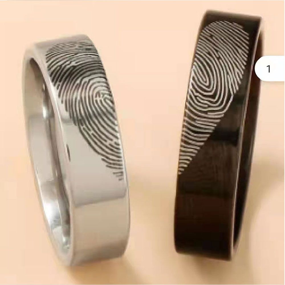 1 Pair New Valentine's Day Wedding Heart Fingerprint Stainless Steel Ring Proposal