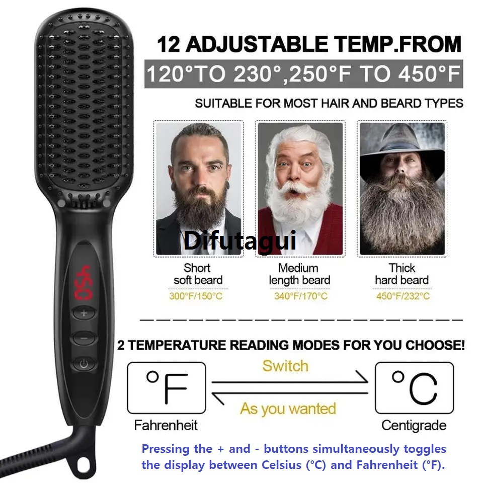 Difutagui Teeth Curly Beards Magic Brush Comb For Man and Women 3 in 1 Electric Special Straightener Beard Straightener Hair Straightener With