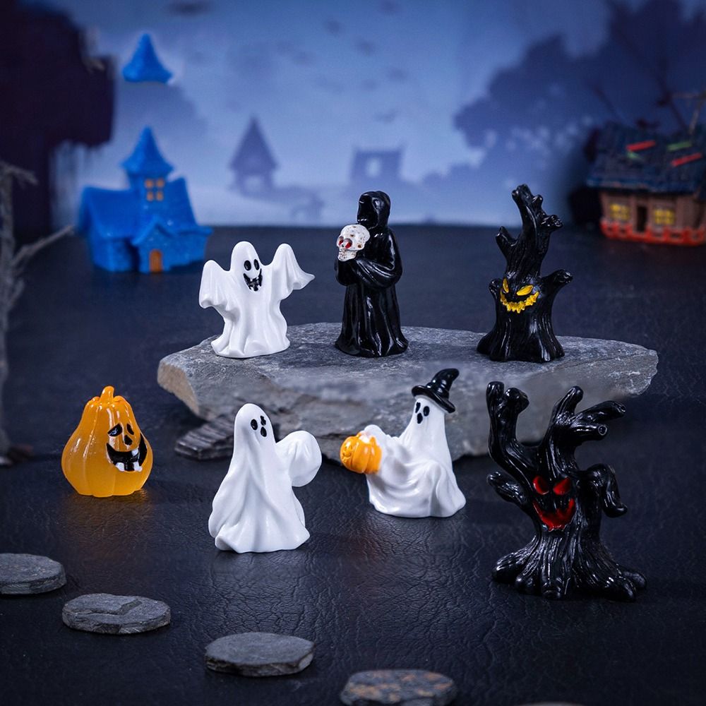 Funny Multicolor Halloween Miniature Figurine Resin Pumpkin Cartoon Scary Rabbit Statue Micro Landscape Car Decoration DIY Accessories Toy