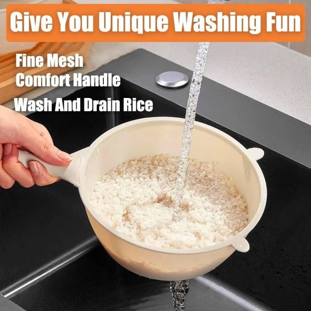 New Large Capacity Rice Drainer Strainer Long Handle Plastic Fruit Vegetable Drain Basket Reusable Rice Washing Basin