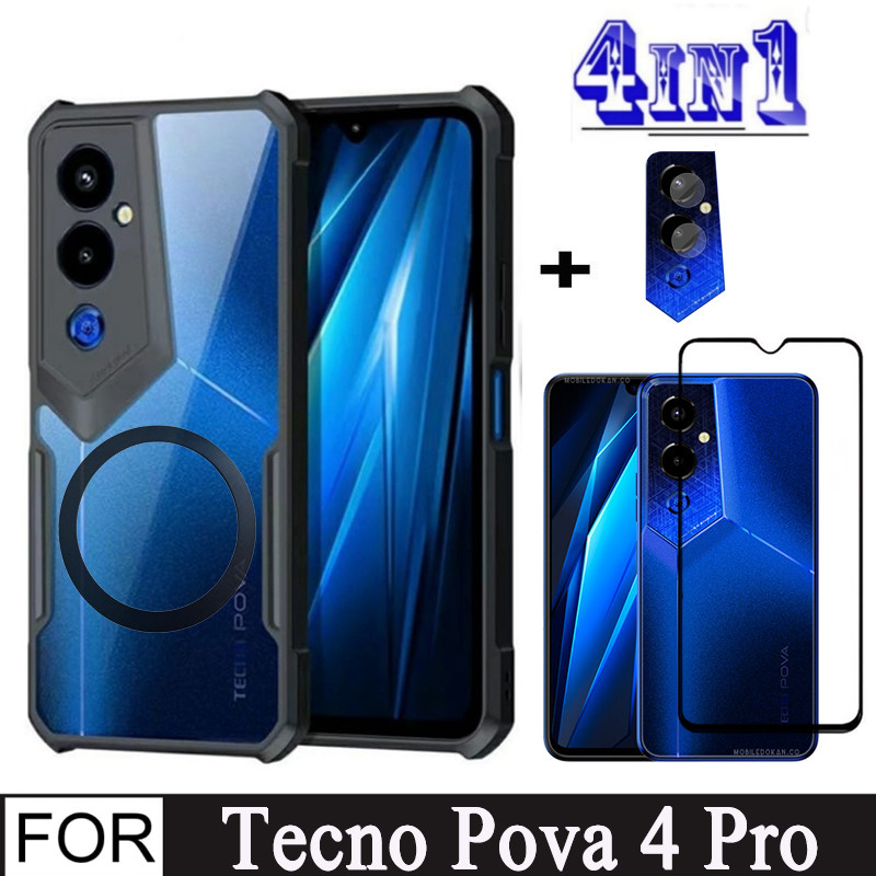Tecno Pova Neo 3 4in1 กรณีสติกเกอร์แม่เหล็กกันกระแทกเคสโทรศัพท์สําหรับ Pova 5 Pro ฟิล์มฝ้าเซรามิก