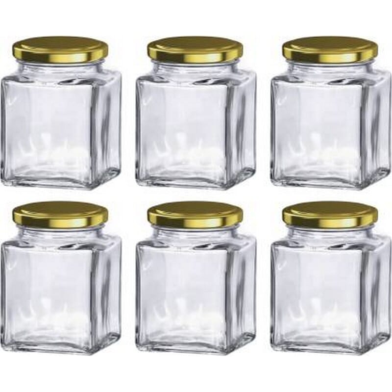 6 Piece Glass Jars / Jar 300 ml with Golden Lid Anti-Leak Jar with Metal Lid